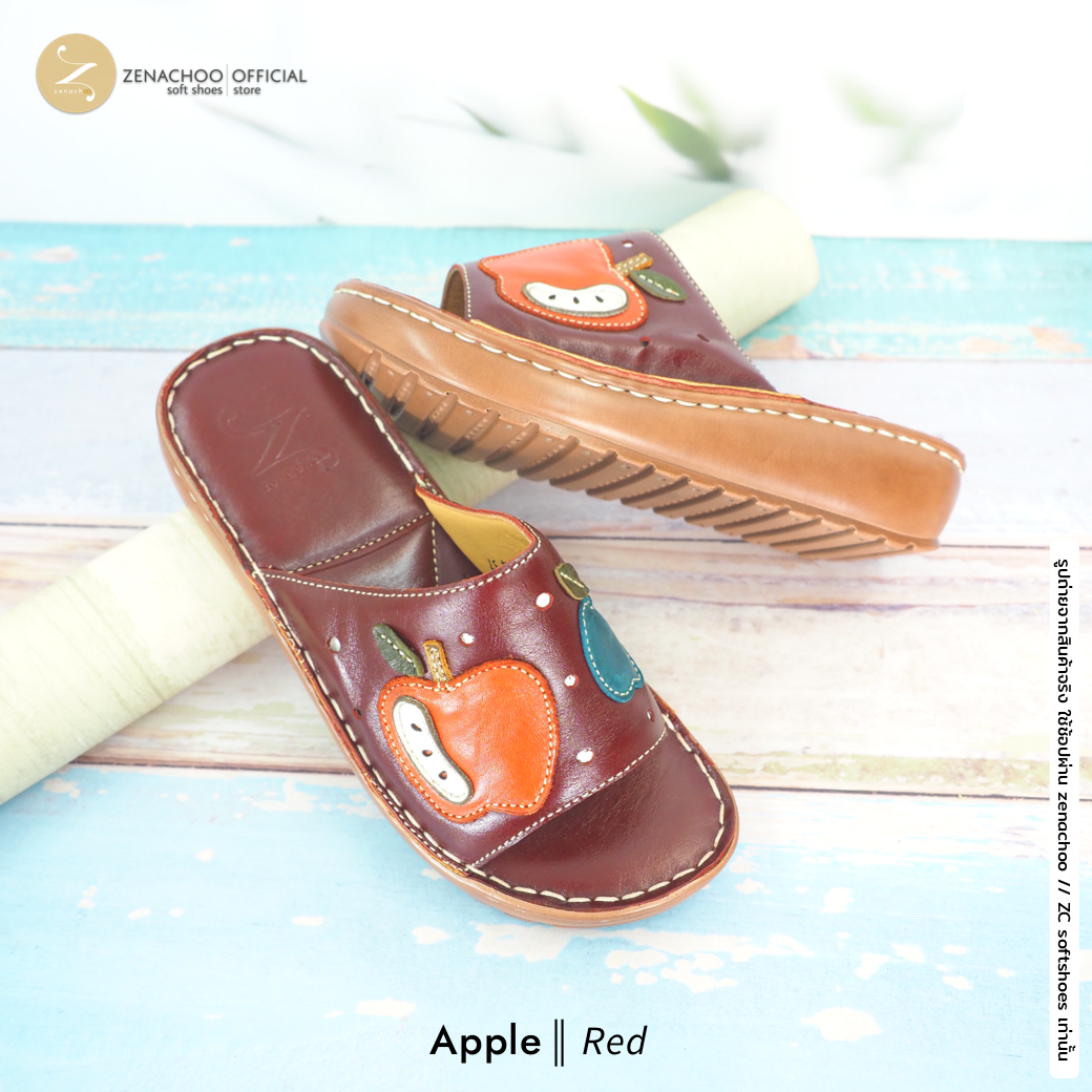 ทรงปกติ เปลี่ยนไซส์ได้-ไม่รับคืน Zenachoo รองเท้าสุขภาพ หนังแท้ทั้งคู่ รุ่น Apple สูง 1.5 นิ้ว หน้าสวม รับประกันความนุ่มสบาย