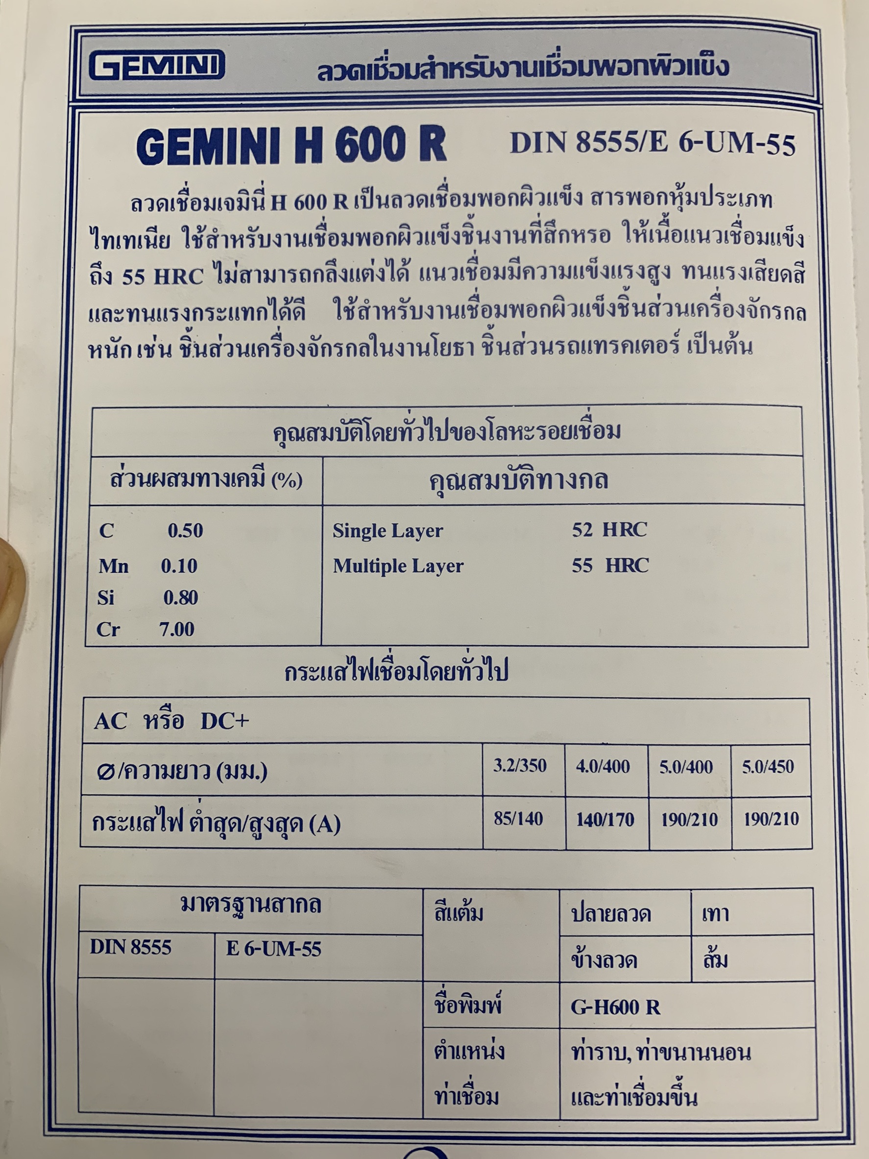 ลวดเชื่อมไฟฟ้า GEMINI H600R ลัง 20กก.