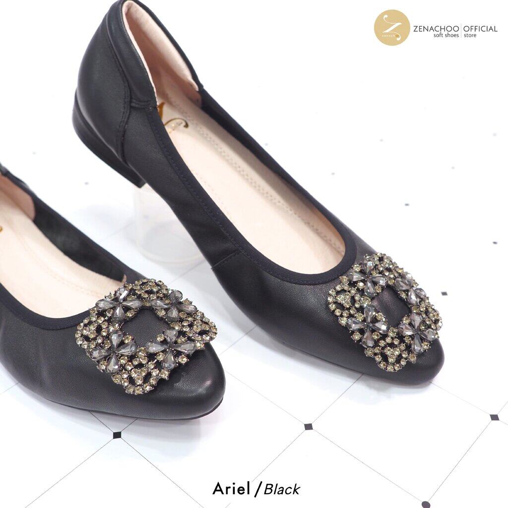 ทรงปกติ เปลี่ยนไซส์ได้ ไม่รับคืน Zenachoo รุ่น Ariel สูง 1 นิ้ว รองเท้าส้นแบน หัวแหลม หนังแกะแท้ นิ่มสบาย ทรงสวยมาก