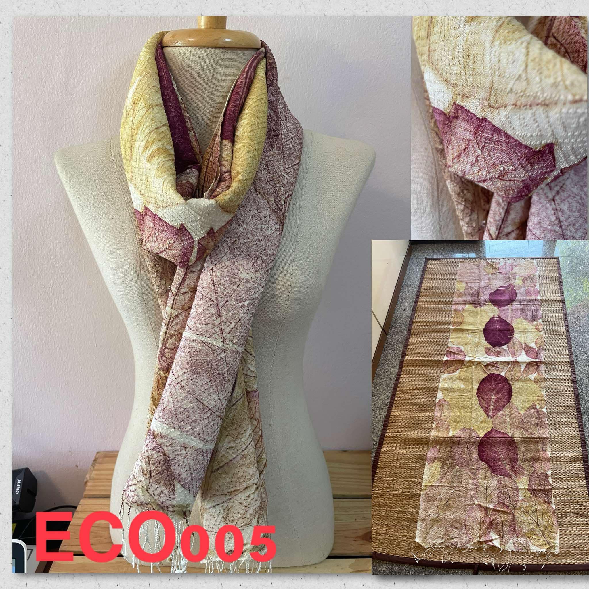 ผ้าพันคอไหมแท้ พิมพ์ลายใบไม้ ออร์แกนิก Eco Print