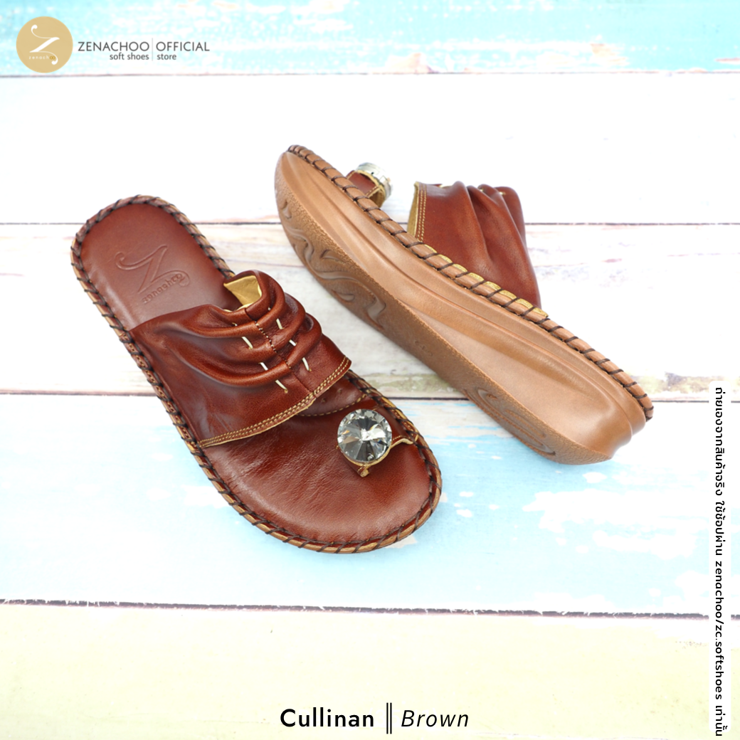 ZENACHOO รองเท้าสุขภาพผู้หญิง รุ่น Cullinan แบบสวมนิ้วโป้ง หนังนิ่ม พื้นนุ่ม ใส่สบาย สูง 1.5 นิ้ว ทรงปกติ