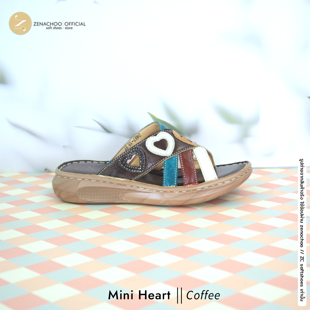 ทรงปกติ เปลี่ยนไซส์ได้-ไม่รับคืน Zenachoo รองเท้าสุขภาพ หนังแท้ทั้งคู่ รุ่น Mini Heart สูง 1.2นิ้ว (3.5เซน) หน้าสวม รับประกันความนุ่มสบาย