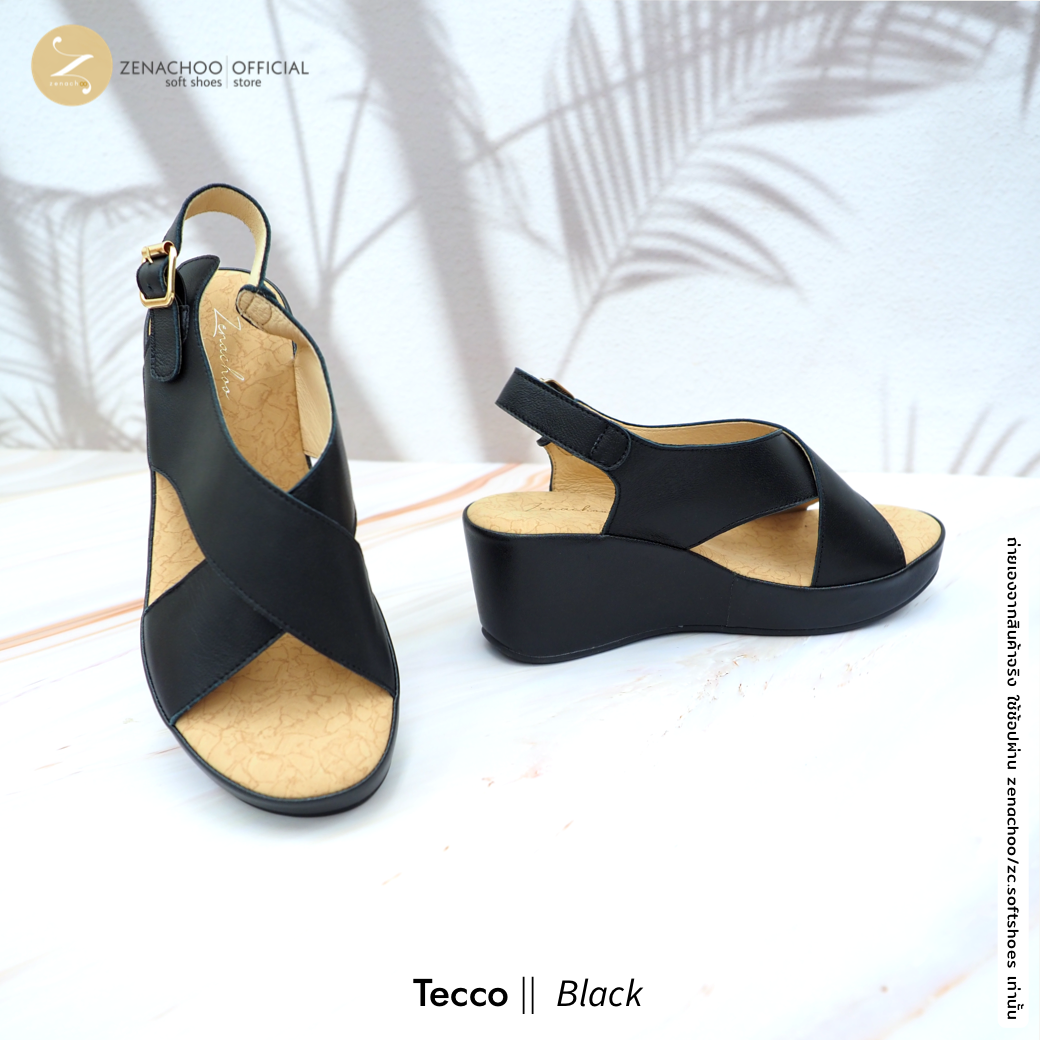 ทรงปกติ เปลี่ยนไซส์ได้-ไม่รับคืน Zenachoo รองเท้าสุขภาพ รุ่น Tecco สูง 2.5 นิ้ว ส้นเตารีด หนังแท้ พื้นนิ่มมาก