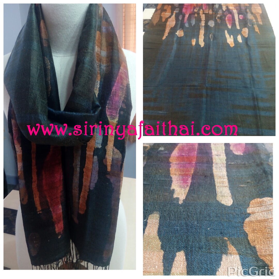 ผ้าพันคอ-ผ้าคลุมไหล่ไหมแท้ทอมือ เพ้นท์บาติก Thai Silk Hand Painting Batik