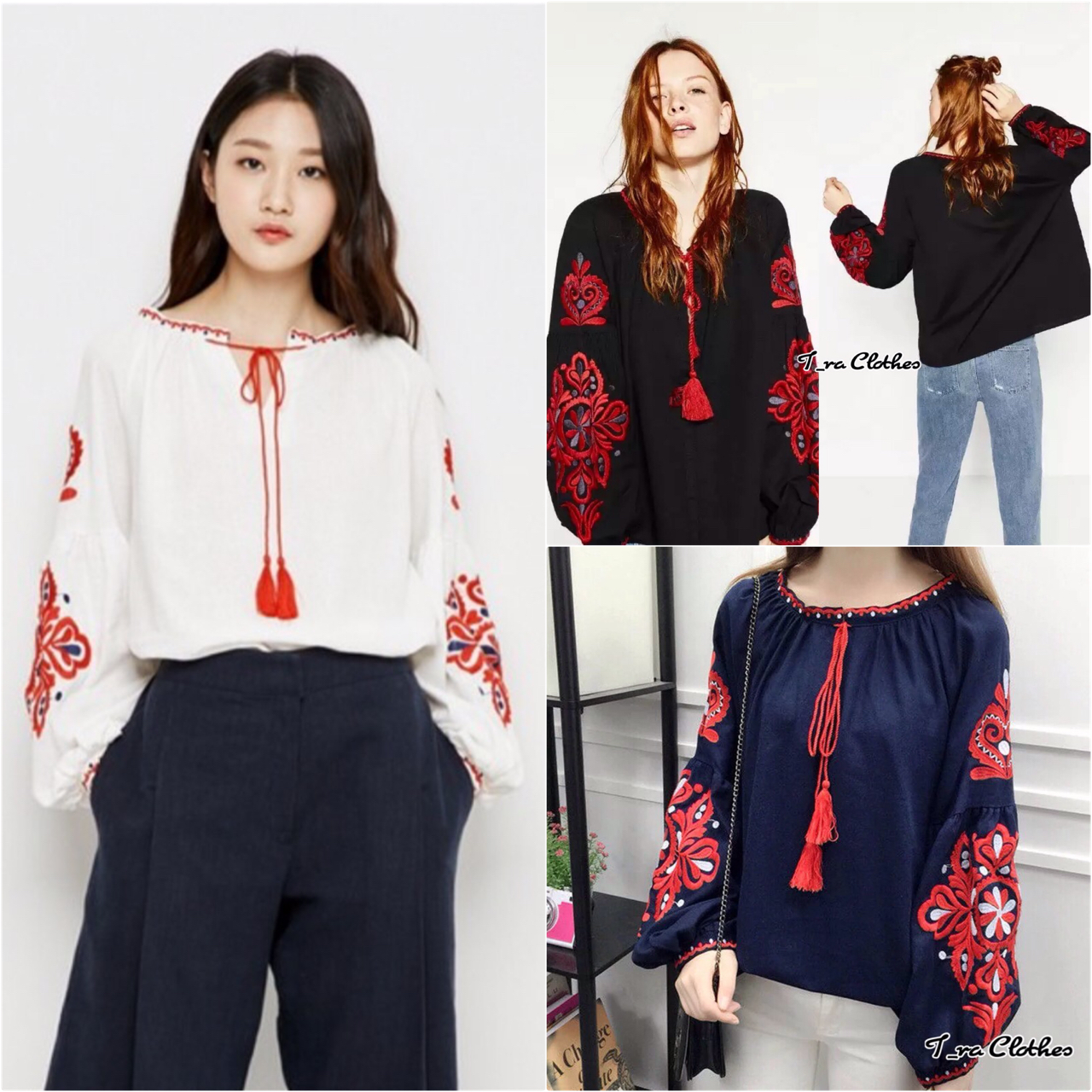เสื้องานปัก Style korea เสื้อแขนพองปักลายสวยๆ