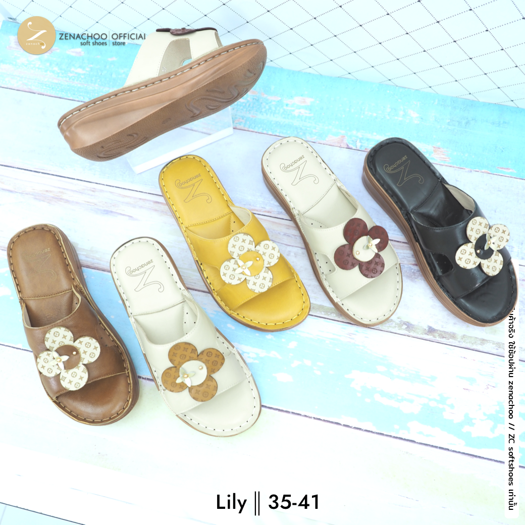 ทรงปกติ เปลี่ยนไซส์ได้-ไม่รับคืน Zenachoo รองเท้าสุขภาพ หนังแท้ทั้งคู่ รุ่น Lily สูง 1.5 นิ้ว หน้าสวม รับประกันความนุ่มสบาย