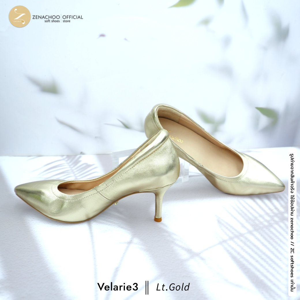 สีใหม่ ทรงปกติ เปลี่ยนไซส์ได้-ไม่รับคืน รุ่นขายดี Zenachoo Velarie3 สูง 3 นิ้ว สี Lt.Gold รองเท้าหนังแกะแท้ หัวแหลมหน้ากว้าง