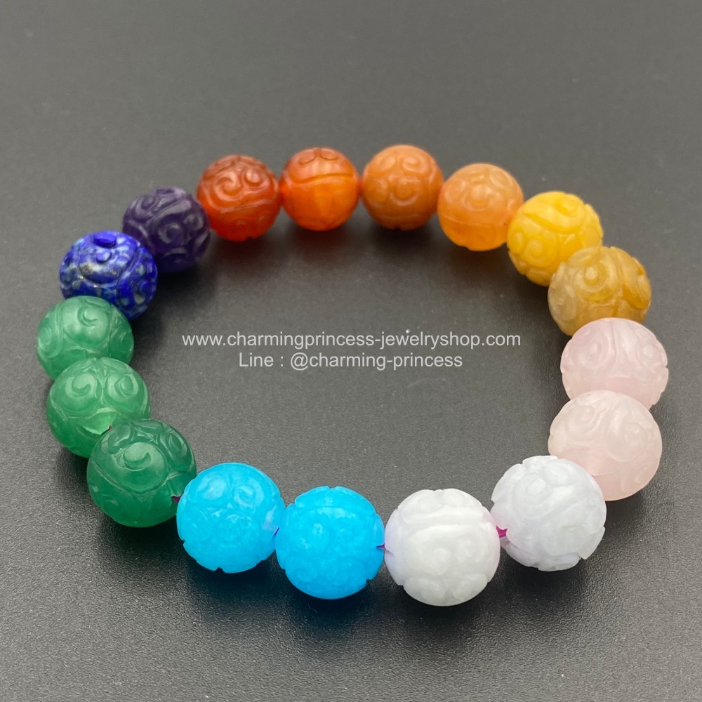 หินจักระ Chakra 10 mm แกะเป็นรูปเกี่ยวเงินเกี่ยวทอง