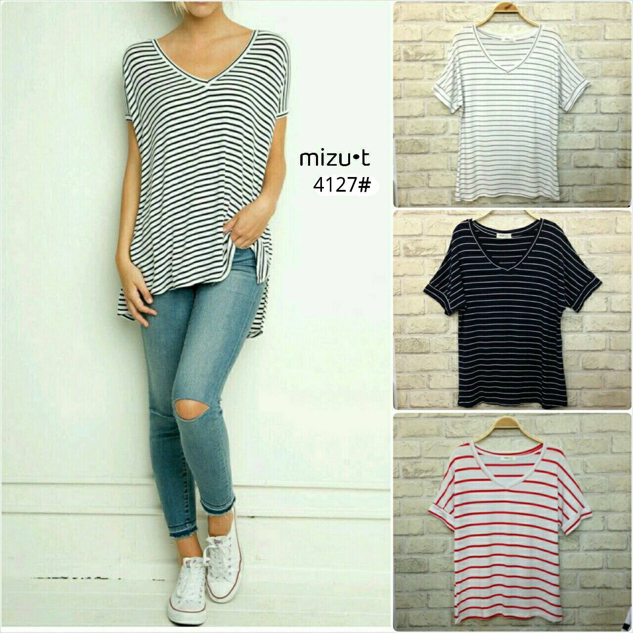 เสื้อยืดริ้วเกร๋ๆ จะใส่เดี่ยวๆ หรือจะคู่อะไรก้อสวย ง่ายจุง
