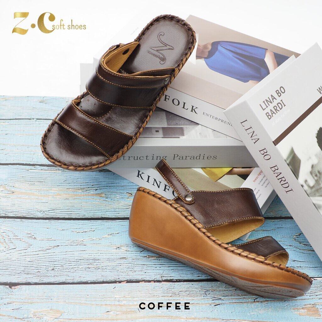 ทรงปกติ เปลี่ยนไซส์ได้ ไม่รับคืน Zenachoo รองเท้าสุขภาพ หนังแท้ทั้งคู่ รุ่น Light step สูง 2 นิ้วครึ่ง ปรับสายได้ รับประกันความนุ่มสบาย