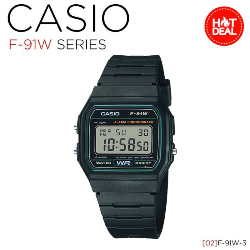 นาฬิกาข้อมือ Casio Standasrd Digital Unisex สายเรซิ่น สีดำ รุ่น F-91W-1 F-91WG-9