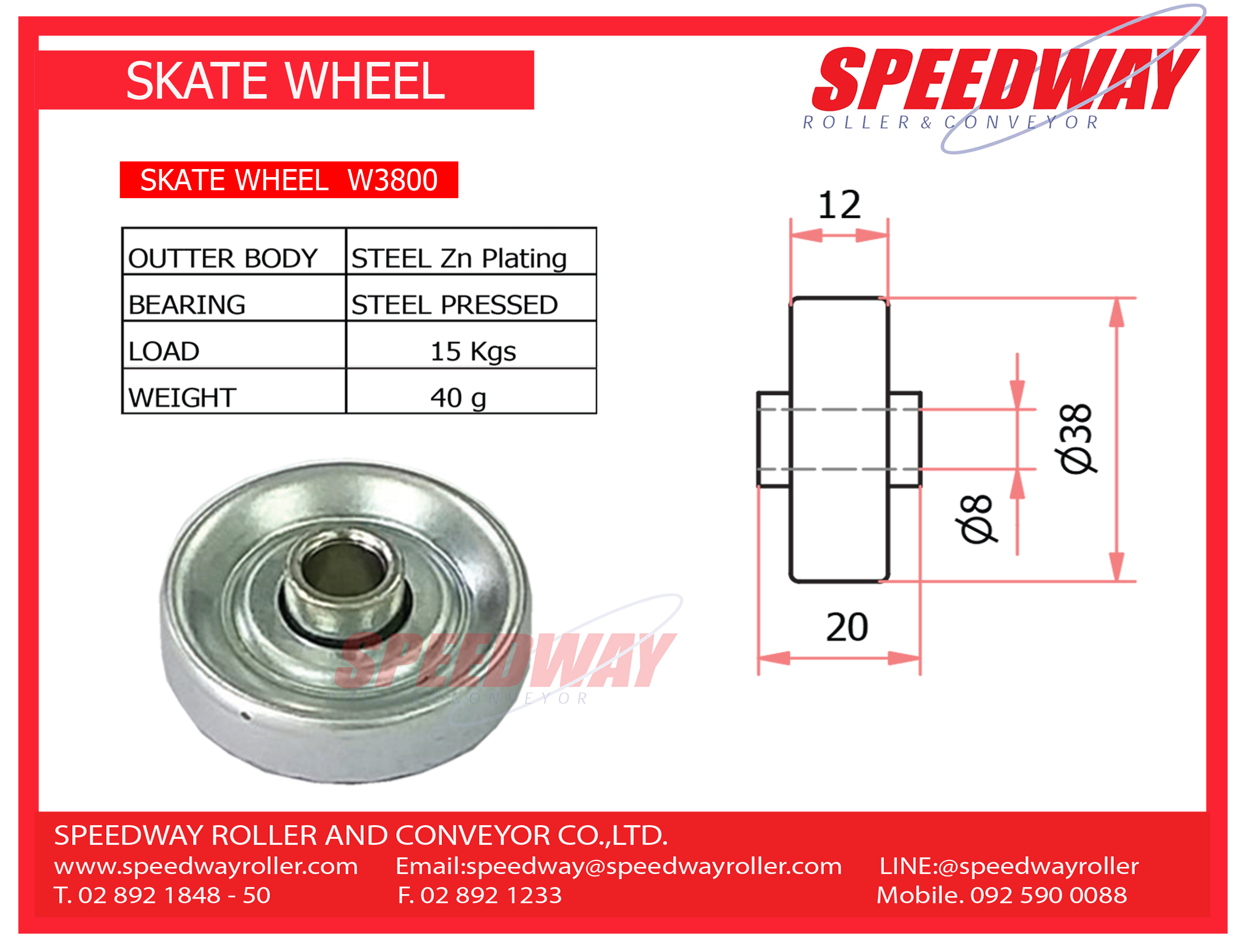 SPEEDWAY SKATE WHEEL W3800 ลูกล้อลำเลียง W3800