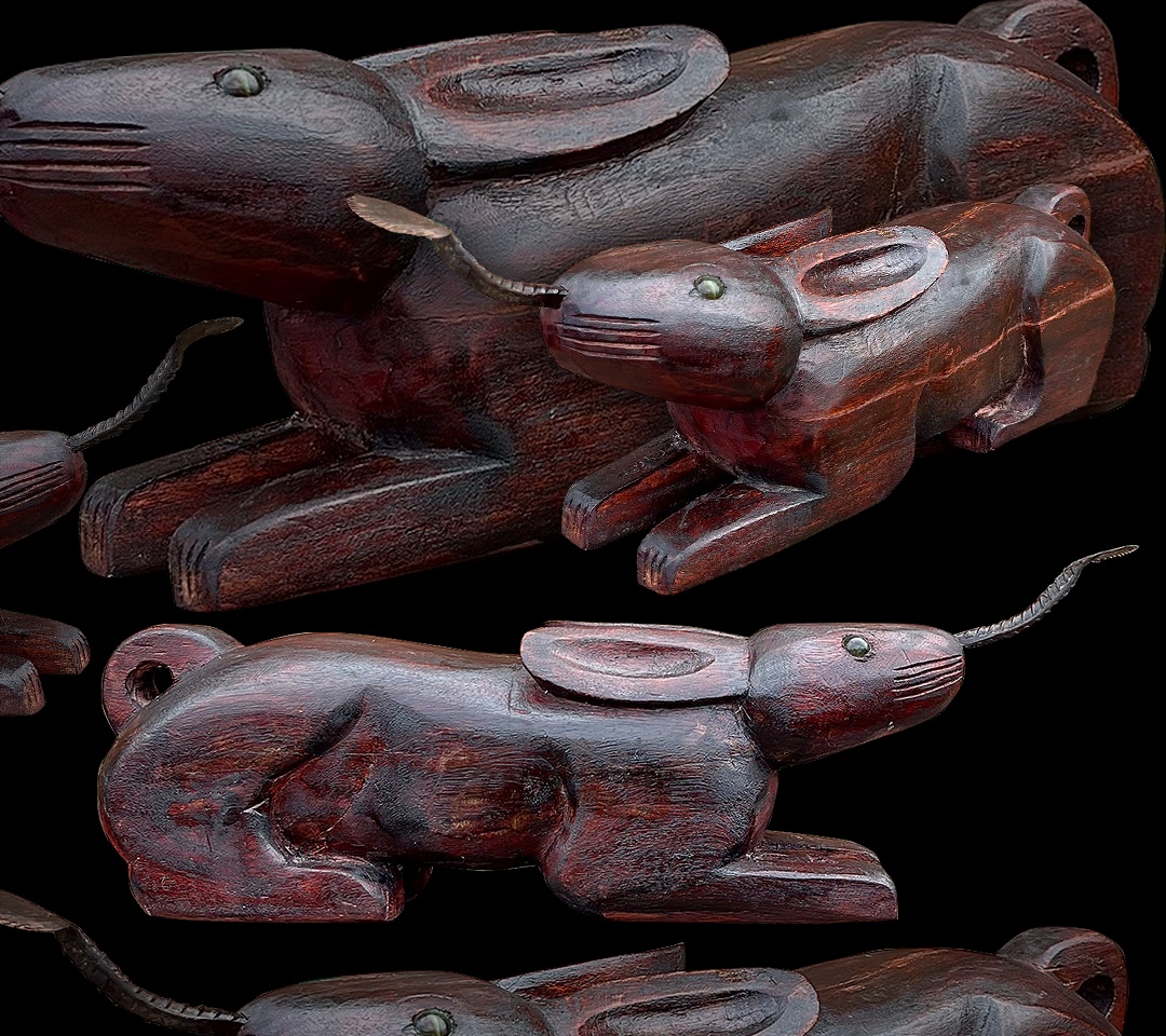 กระต่ายขูดมะพร้าวแกะสลัก สีโอ้ค กระต่ายไม้เนื้อแข็ง