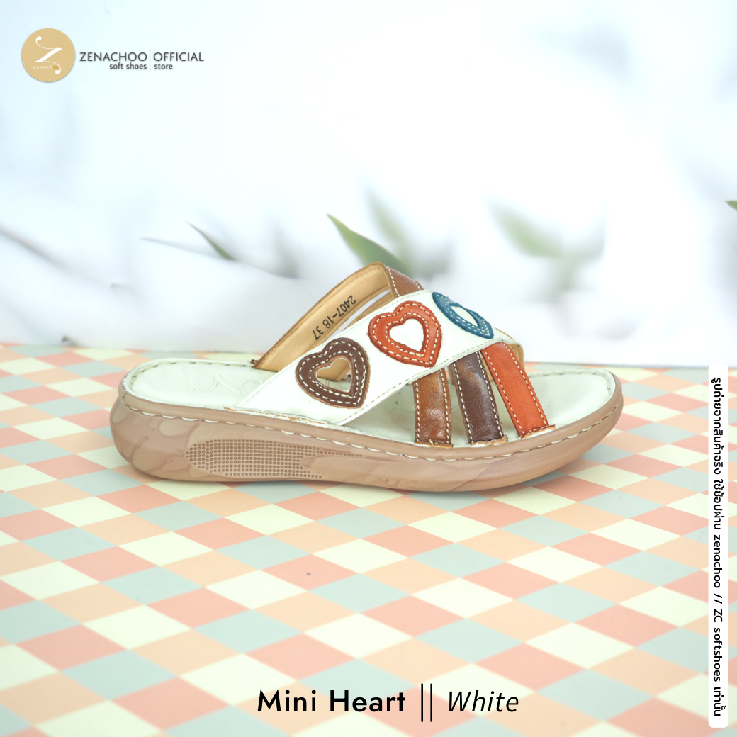 ทรงปกติ เปลี่ยนไซส์ได้-ไม่รับคืน Zenachoo รองเท้าสุขภาพ หนังแท้ทั้งคู่ รุ่น Mini Heart สูง 1.2นิ้ว (3.5เซน) หน้าสวม รับประกันความนุ่มสบาย