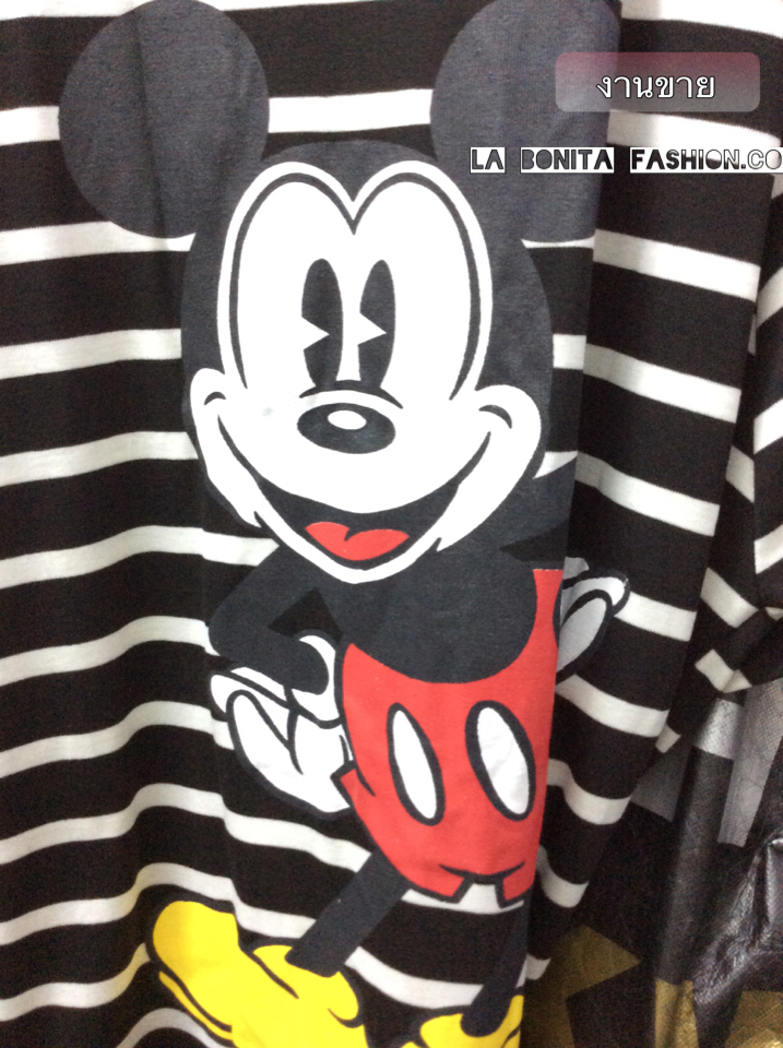 เดรสลายทางสกรีน มิกกี้เมาส์ 2 สี ดำ กรม