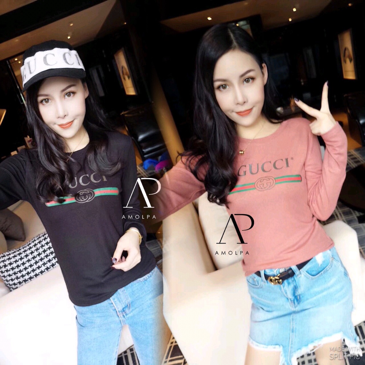 เสื้อแขนยาว GUCCI ผ้าไหมพรมทอบาง ไม่หนา ใส่สบายมาก เข้ารูปหน่อยๆ งานดี สาวมั่น ลุคเปรี้ยว ห้ามพลาดเด็ดขาด