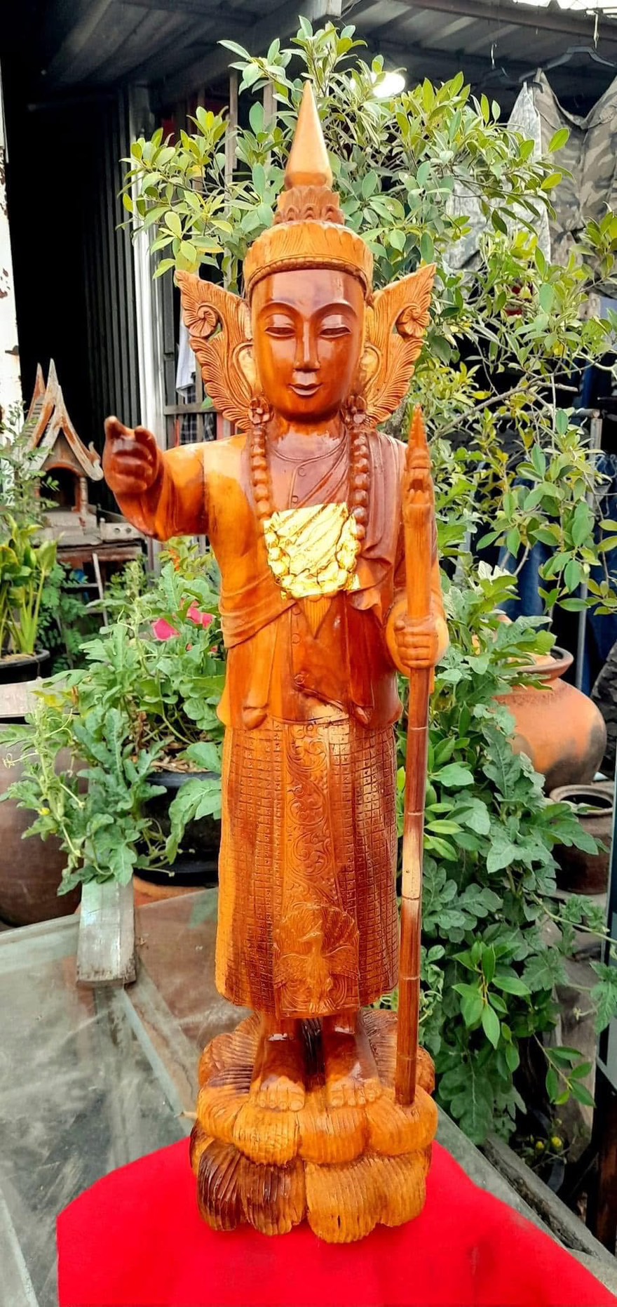 เทพทันใจ ไม้สักทองแกะสลัก สูง23นิ้ว โบ้โบ้จี้