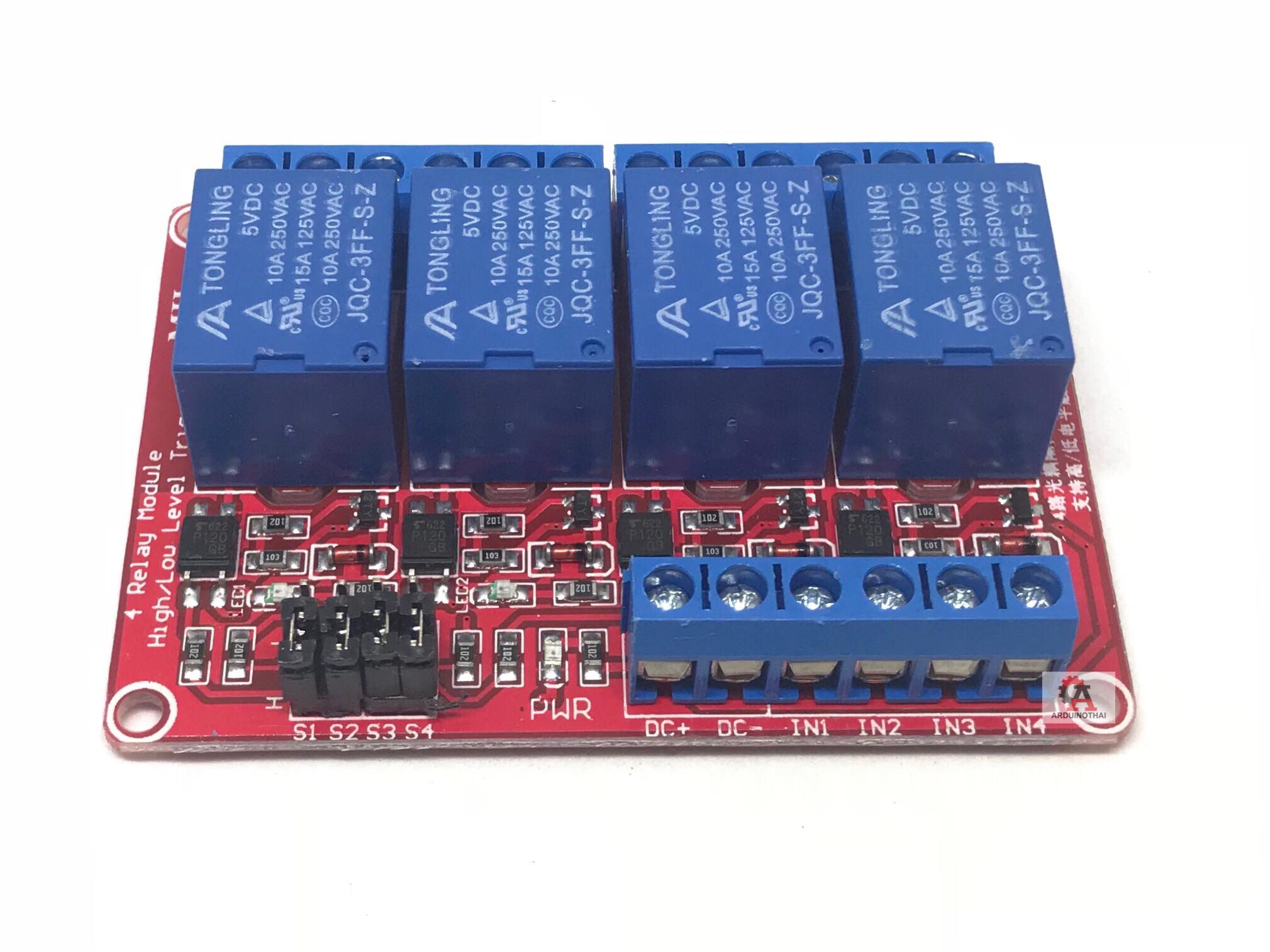 4 Channel 5V High/low Level Trigger Relay Module โมดูลรีเลย์ 4 ช่องควบคุมแบบแยกกราวน์