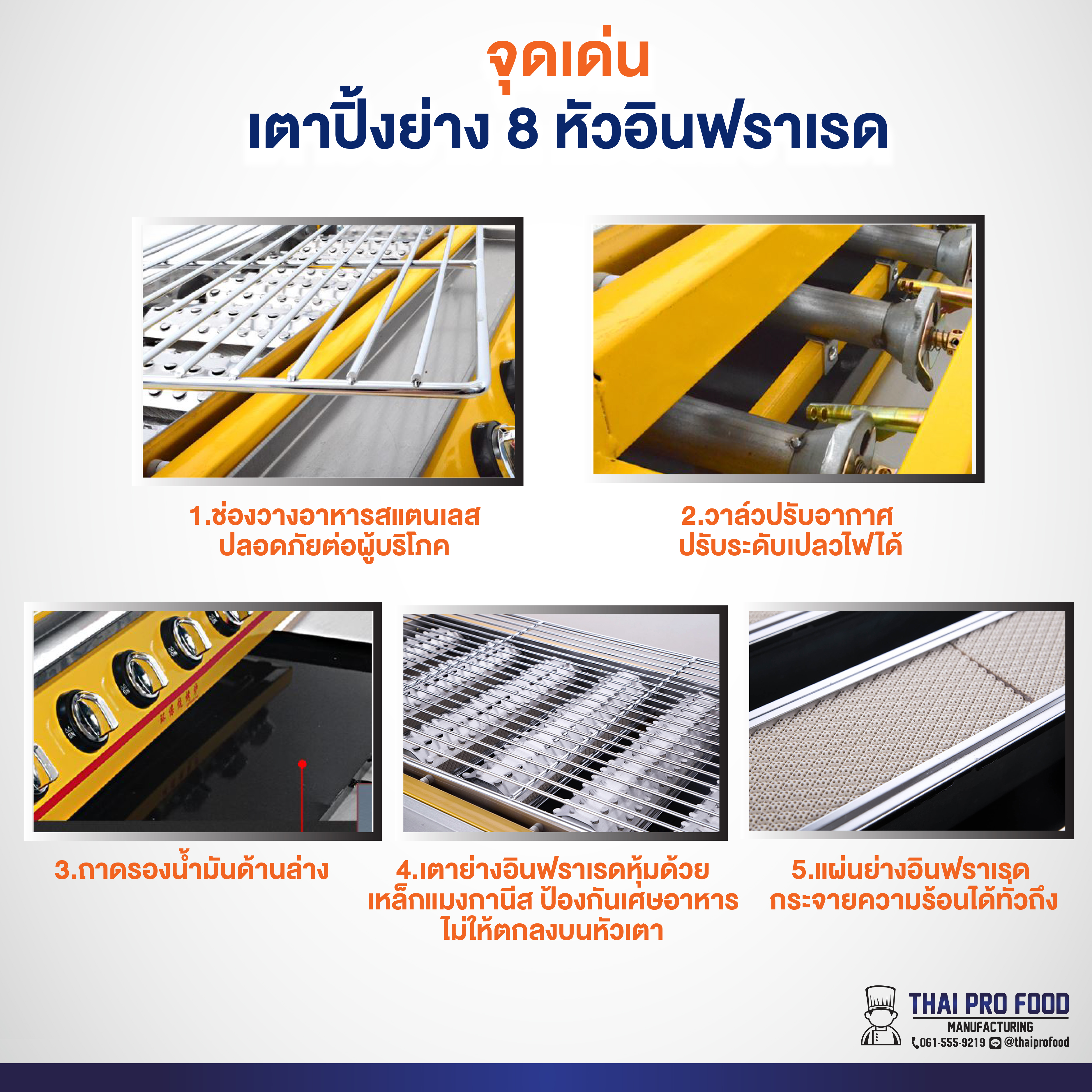 เตาปิ้งย่าง 8 หัวอินฟราเรด ระบบเเก๊ส