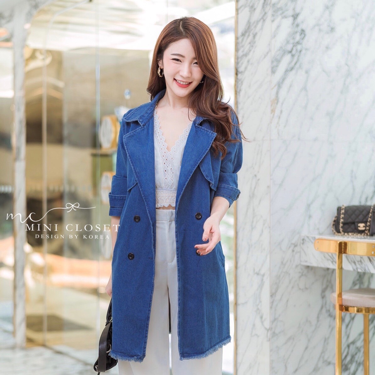 เสื้อโค้ทยีนส์ตัวยาว เสื้อโค้ทสไตล์เกาหลี