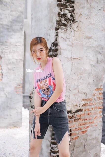 METALLICA เสื้อหัวกระโหลกผู้หญิง เสื้อแขนกุดผ้าบางเฉียบ