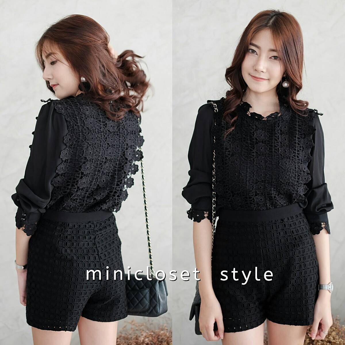 งานเสื้อชีฟองทราย แต่งลูกไม้คอตต้อนแผ่นใหญ่ลายสวยที่ด้านหน้าหลัง และปลายแขน ใส่สวยหวานและดูดีด้วย ต้องมีติดตู้นะคะ