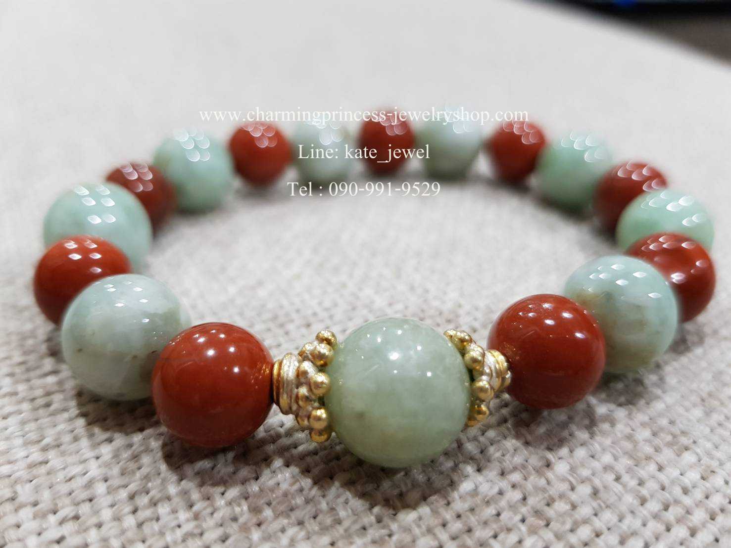 มั่งมีศรีสุข หยก 12 มม และ เรดจัสเปอร์ 10 มม Jade 12 mm and Red Jasper 10 mm