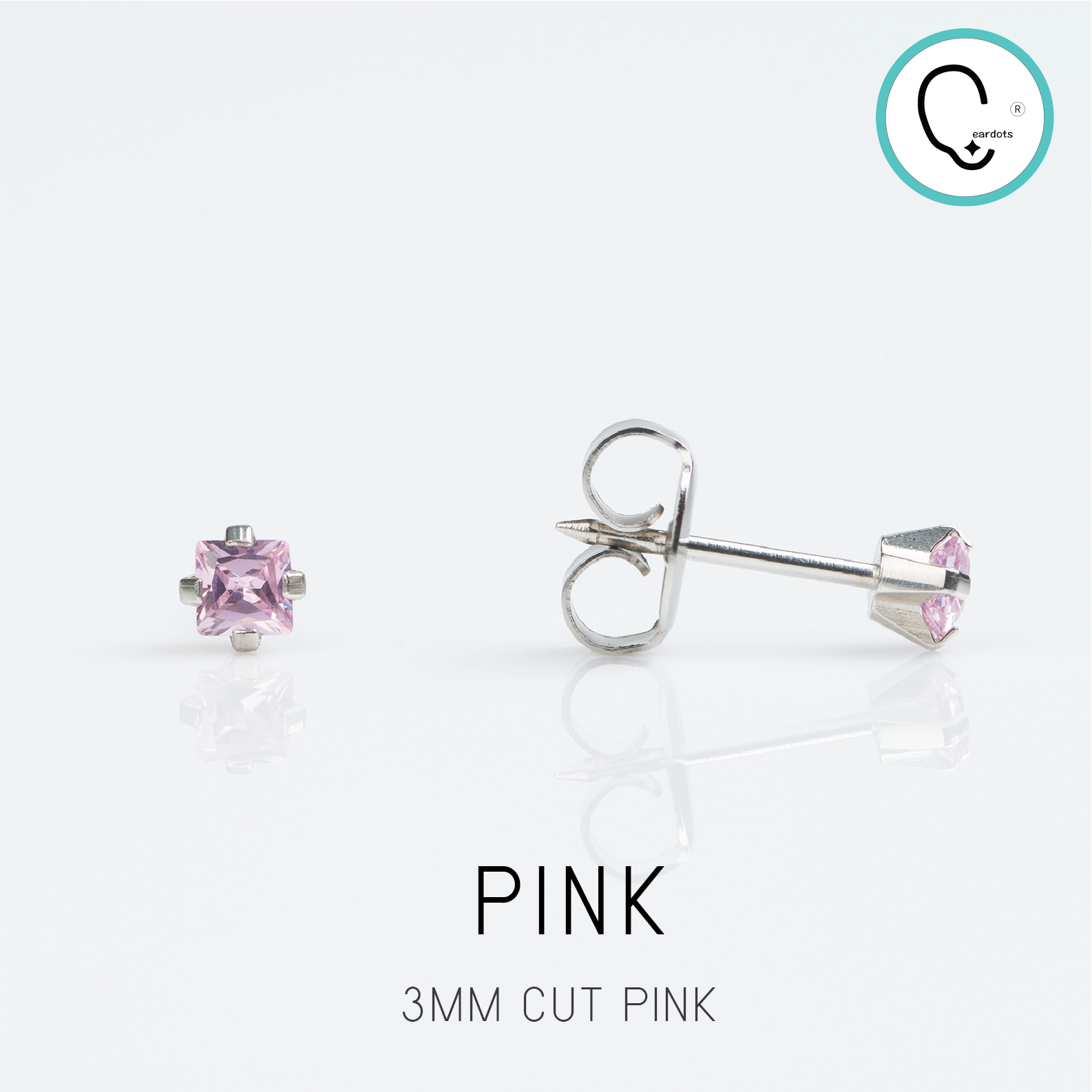 “เช็คสินค้าทัก line ก่อนโอนนะคะ” (ส่งฟรี แถมฟรีแป้นหมุดตัน)ต่างหูสำหรับผิวแพ้ง่าย CZ 3x3mm Cut Pink ก้านสีเงิน สแตนเลสเกรดการแพทย์ ปลอดภัย 100%_STD053