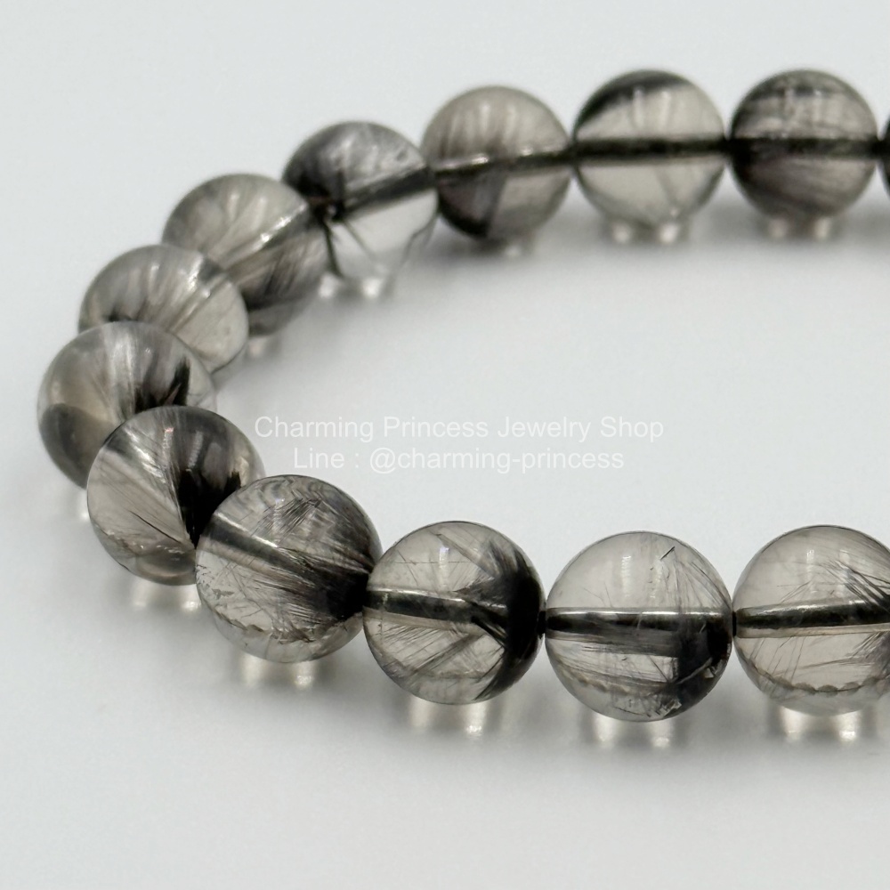 Black Phantom Quartz แฟนธ่อมควอตซ์สีดำ 10 mm *Rare Stone หินที่หายากมากๆ*