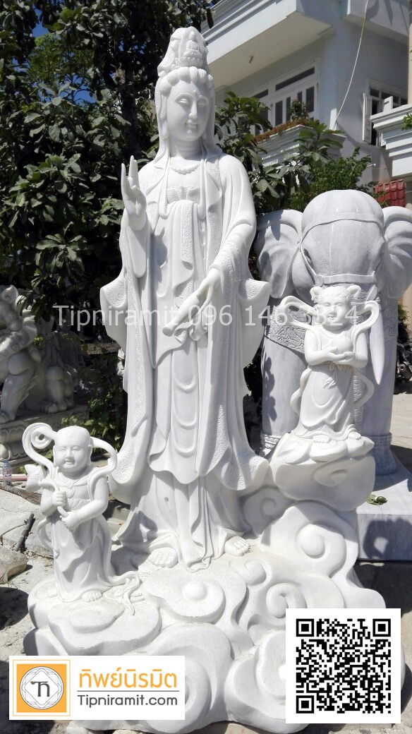 เจ้าแม่กวนอิมประทานพรและลูกศิษย์ เหยียบเมฆ สูง 2.5 เมตร