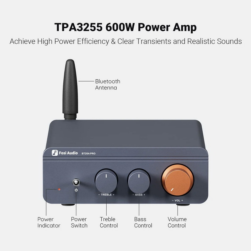 Fosi Audio BT20A Pro-48V Bluetooth Amplifier ClassD ชิป TPA3255 อัพเกรด Op-Amp ได้ ประกันศูนย์ไทย