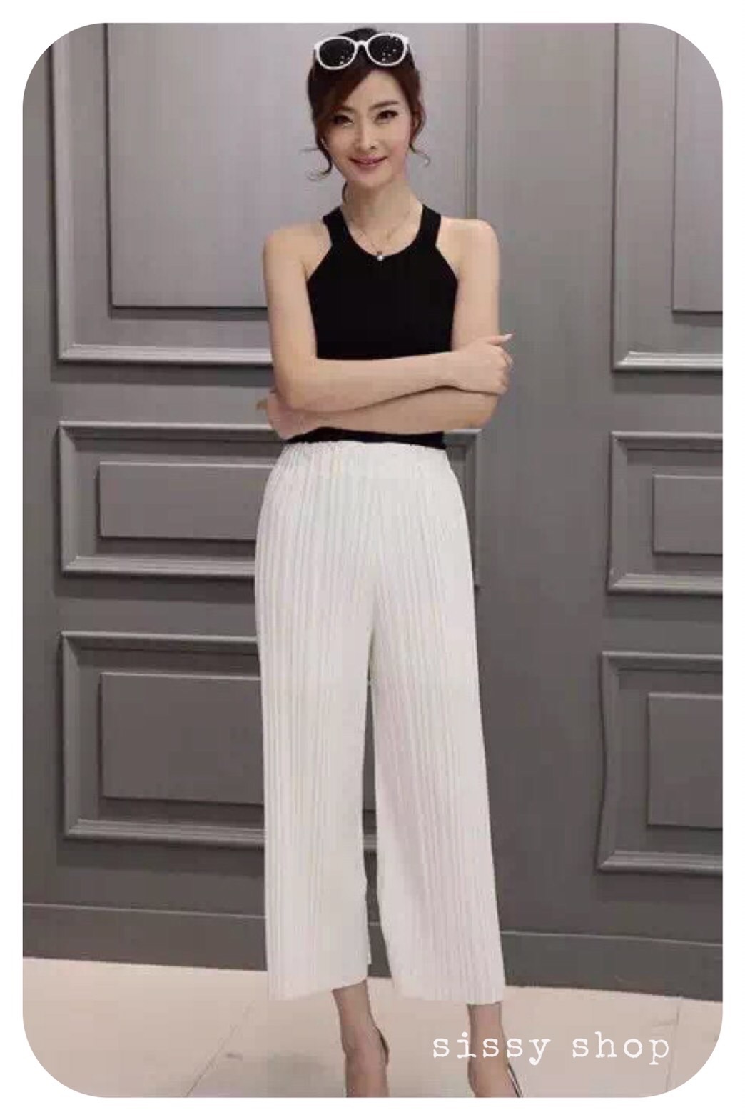 กางเกงผ้าอัดพลีท ผ้าทิ้งตัว ยืดได้ ไม่บางไม่หนาไปนะคะ ใส่ง่ายๆในวันสบายๆ สีหวานๆพาสเทลกันเลยค่ะ ขนาด ยาว 32"