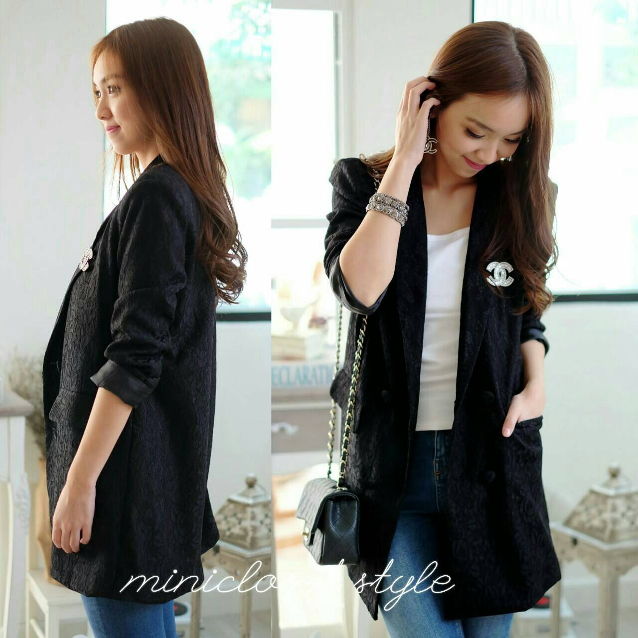 เบลเซอร์สูท สูทลูกไม้ความยาวคลุมสะโพก ผ้าลูกไม้อย่างดีซับในทั้งตัว