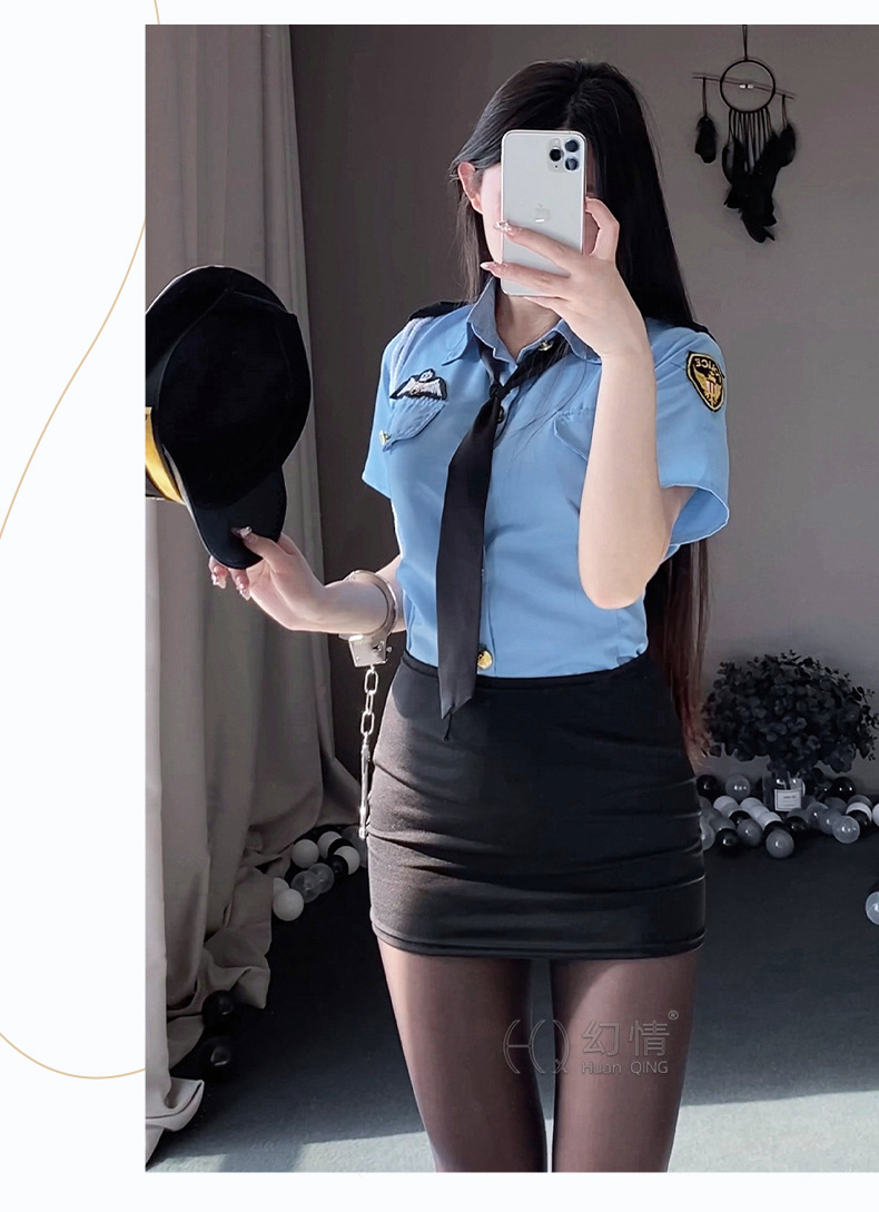 POLICE109 ชุดตำรวจ รปภ.ยามผู้หญิง พร้อมหมวก สีฟ้ากระโปรงทรงเองมีเชือกงานเรียบร้อยน่ารักๆ