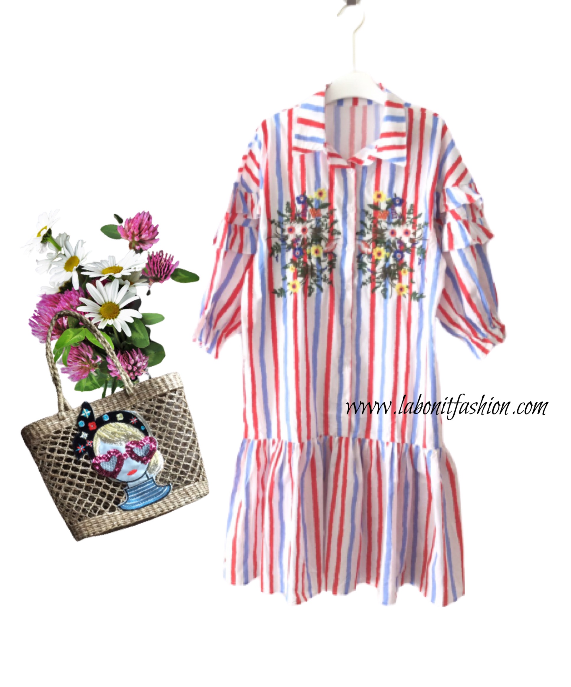 เดรสลายทางปกเชิ้ตปลายเดรสจับจีบระบายน่ารักๆสไตล์สาวเกาหลี