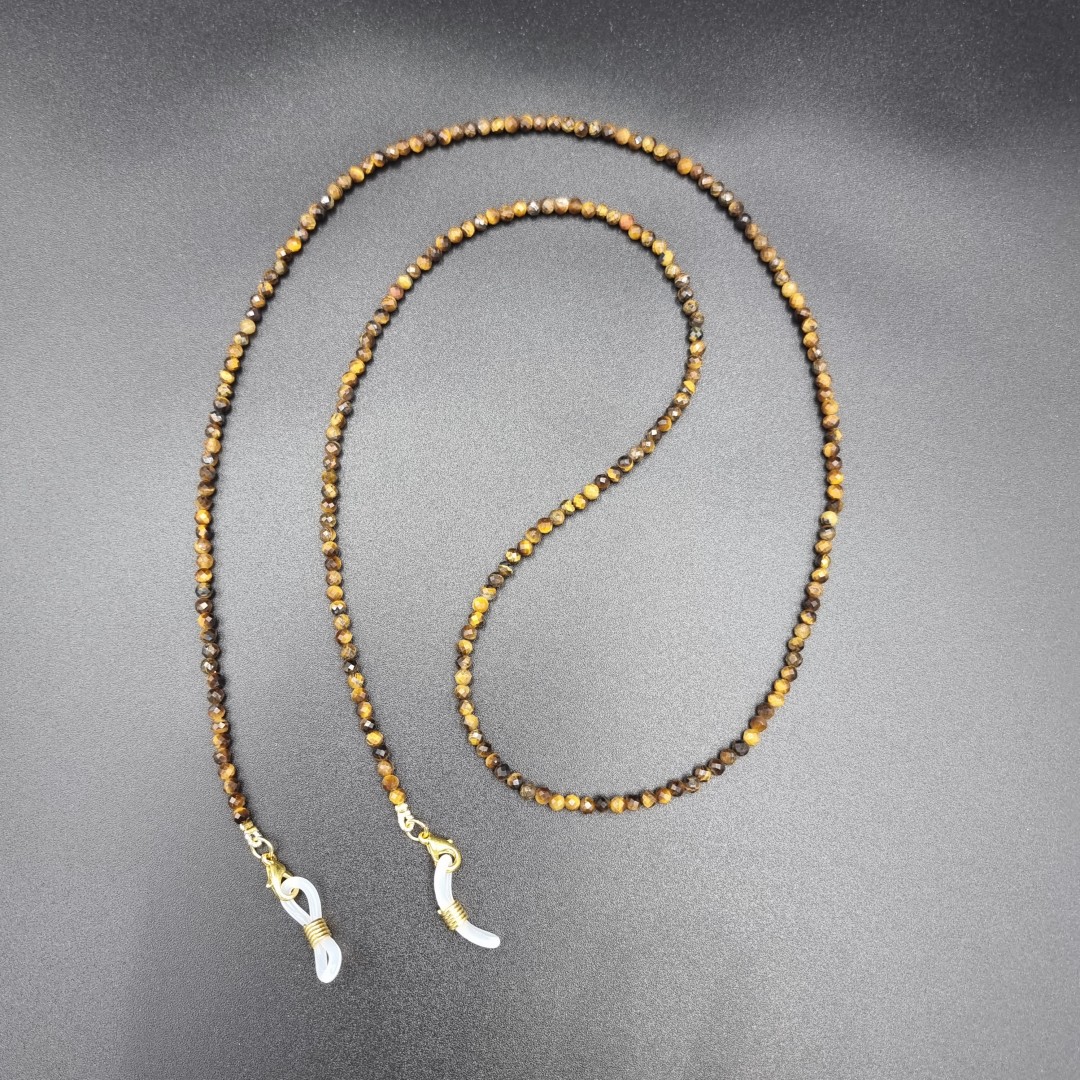 สายคล้องแมส สายคล้องแว่นตา หินนำโชค Tiger Eye ไทเกอร์อาย 3-4 mm ปกป้องคุ้มครอง มักจะเป็นผู้ชนะในการแข่งขัน และผู้ที่ดวงตกอยากหนุนดวงให้ดีขึ้น