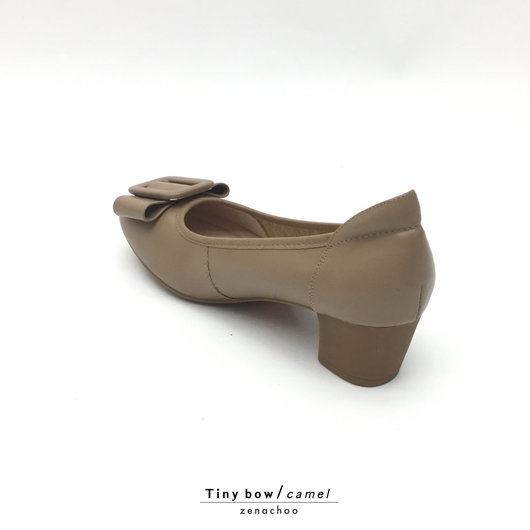 ทรงปกติ เปลี่ยนไซส์ได้-ไม่รับคืน รองเท้าแม่เหล็กนวัตกรรมญี่ปุ่น Zenachoo Tiny Bow สูง2 นิ้ว หนังแกะแท้ สี Camel
