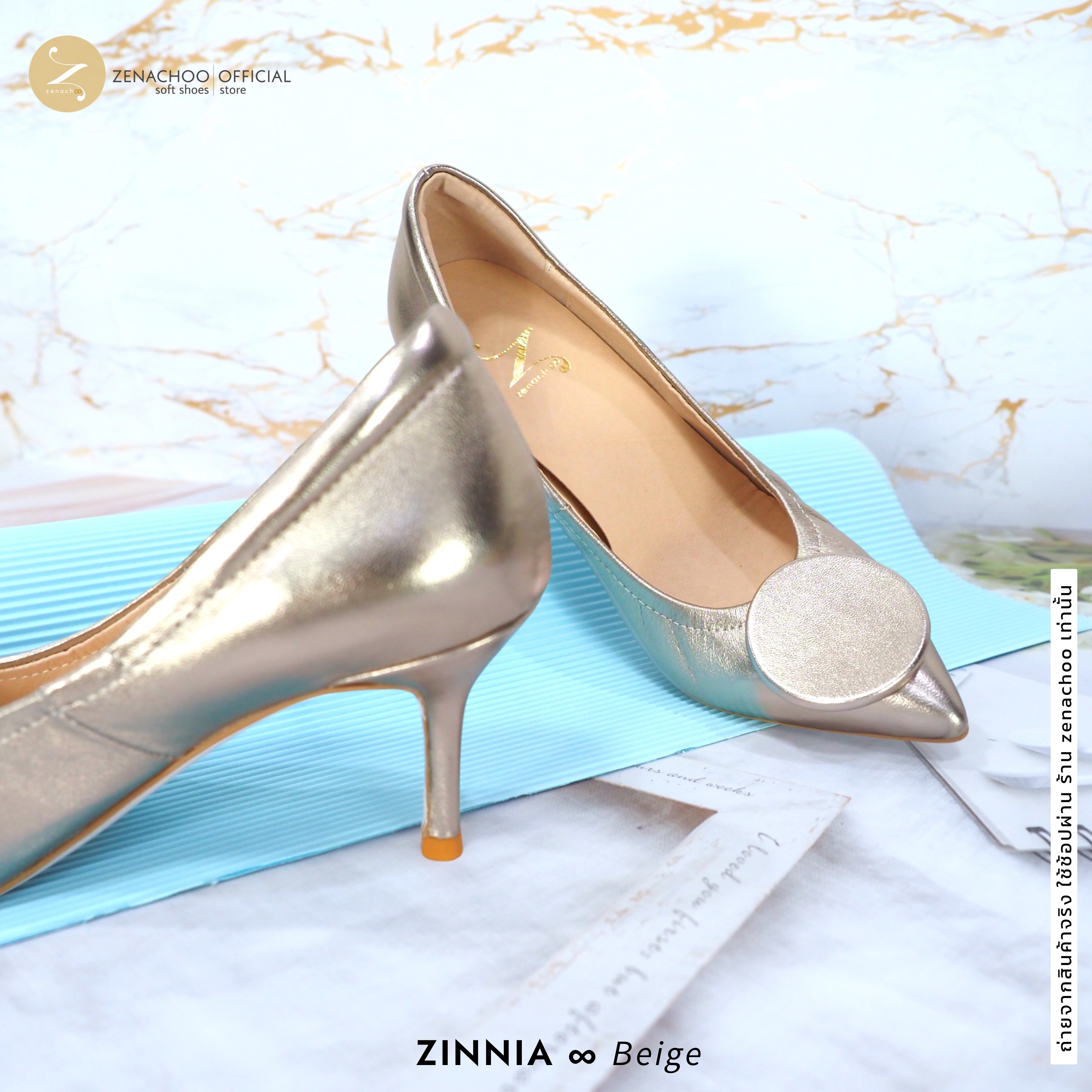 ทรงปกติ เปลี่ยนไซส์ได้-ไม่รับคืน Zenachoo รุ่น Zinnia สูง 3 นิ้ว รองเท้าหนังแกะแท้ หน้ากว้างไม่บีบเท้า หนังนิ่มมาก