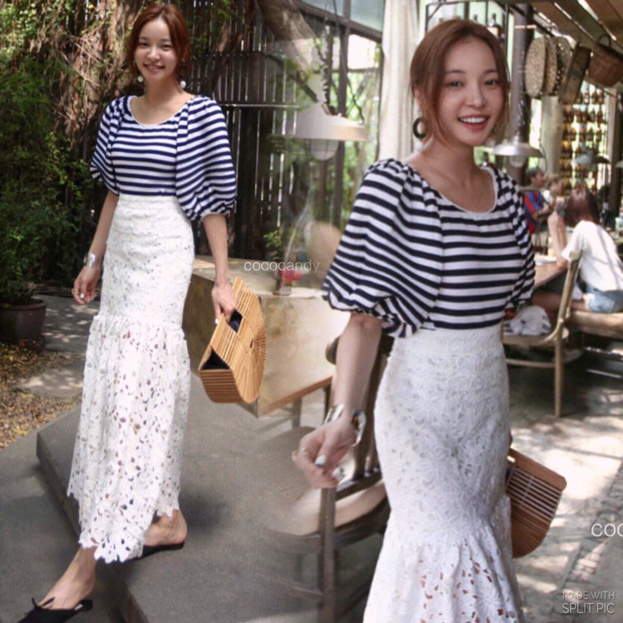เสื้อไหมพรมแขนพอง ลายริ้ว