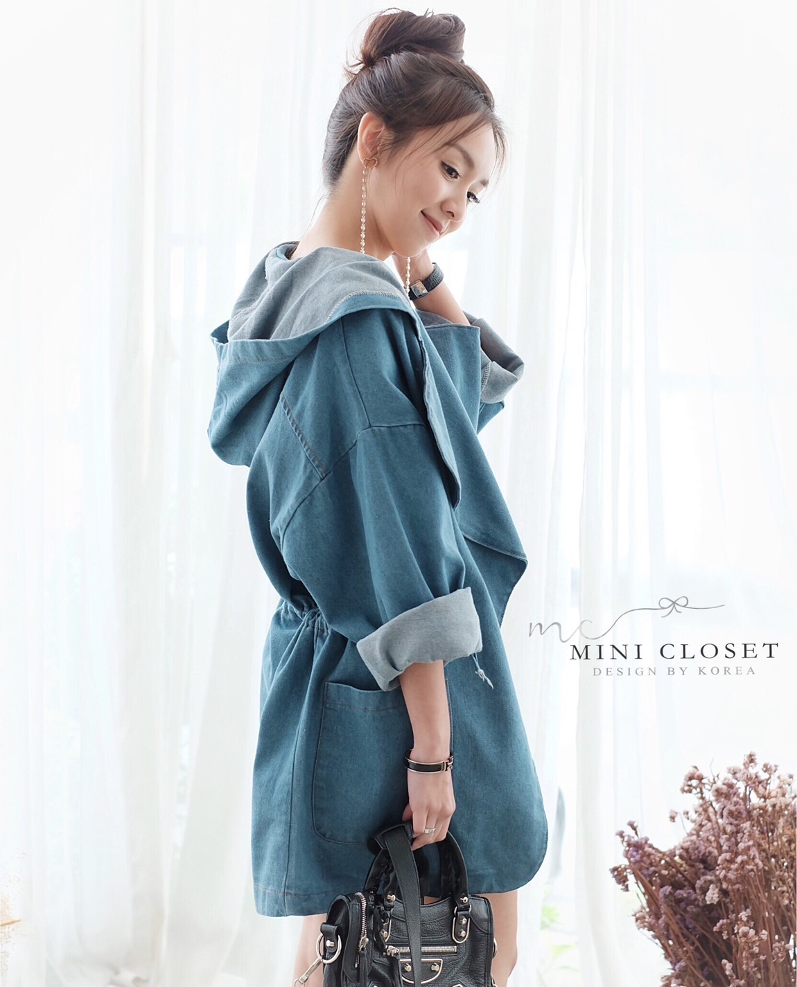 เสื้อคลุมยีนส์แขนยาวปกใหญ่มีฮู้ดน่ารักๆ