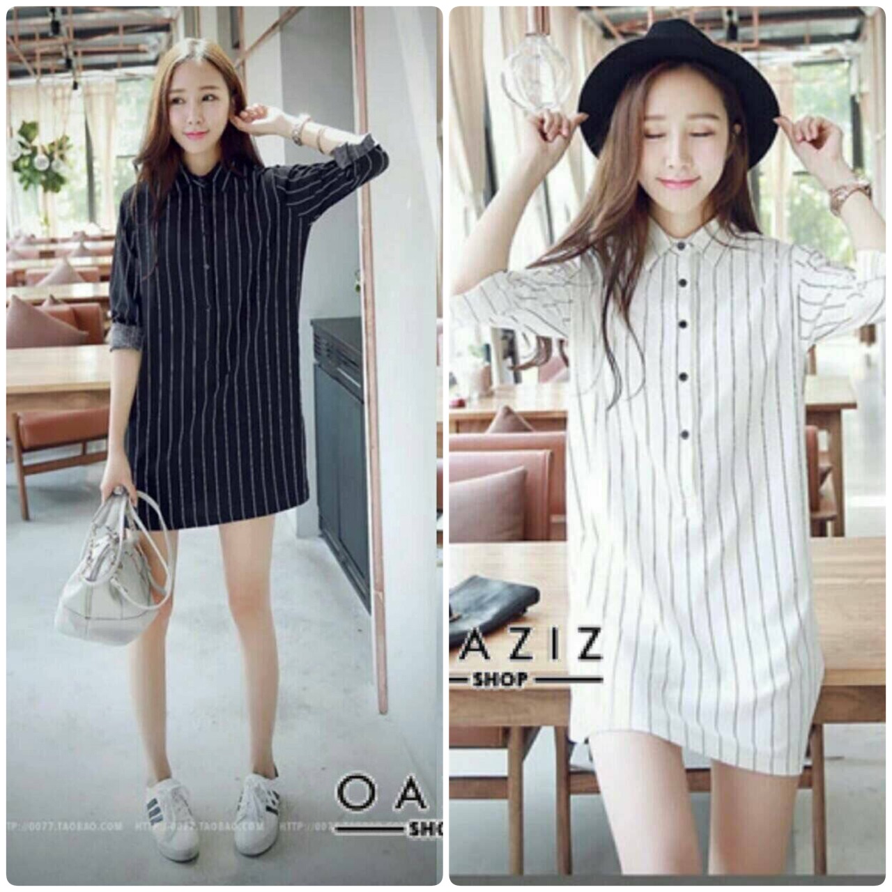 Dress Shirtแขนยาว ลายริ้วตัดเส้นขาว เนื้อผ้าอย่างดี งานสวย ใส่แล้วน่ารักค่ะ
