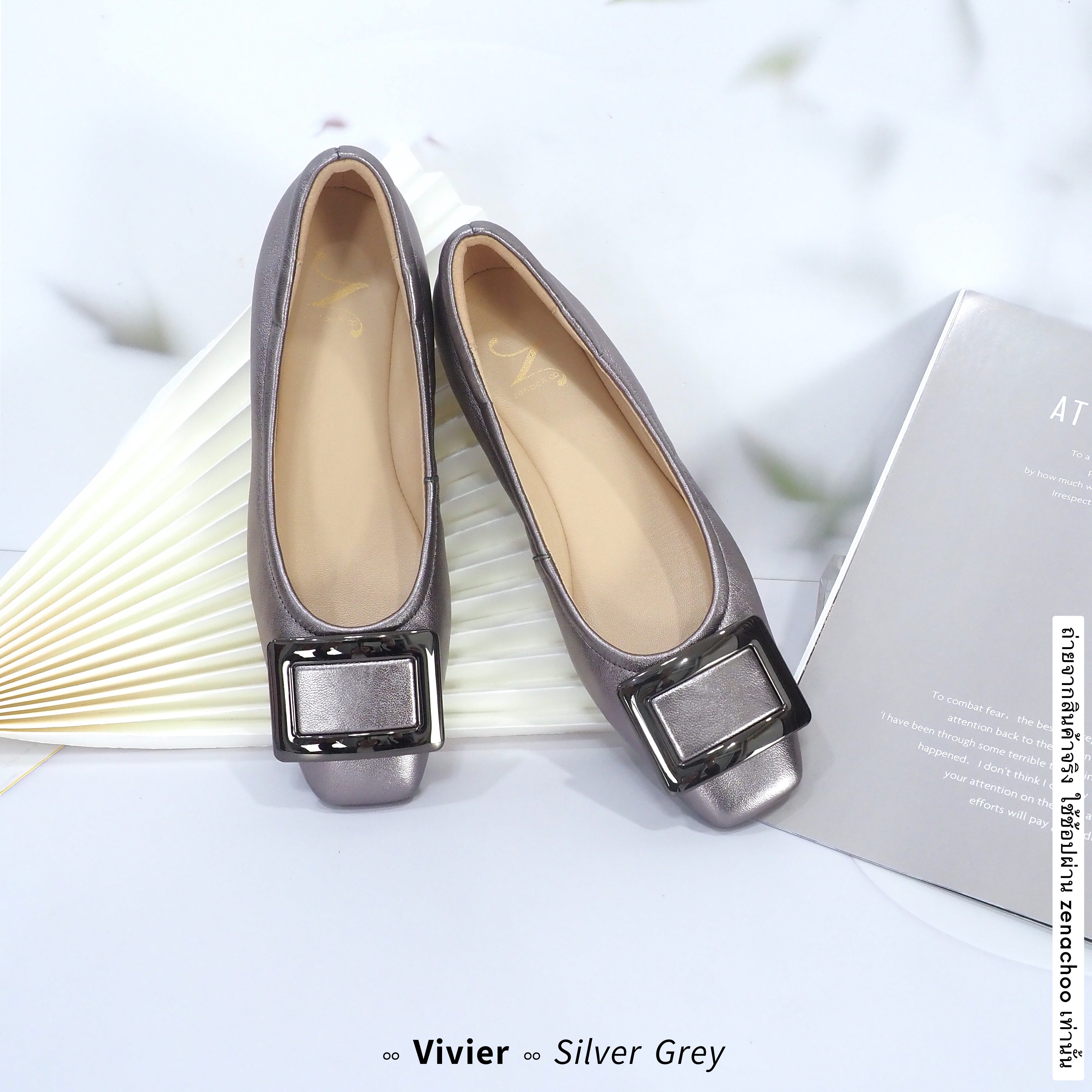 ทรงปกติ เปลี่ยนไซส์ได้-ไม่รับคืน Zenachoo รุ่น Vivier เสริมส้นด้านใน สูง 1นิ้ว หนังแกะนิ่ม