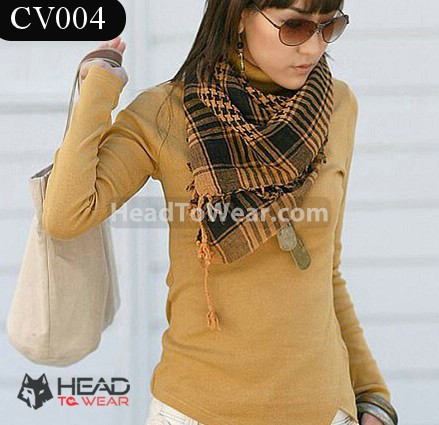 ผ้าพันคอชีมัค Shemash (เนื้อผ้า Viscose) : สีส้ม-ดำ CV004