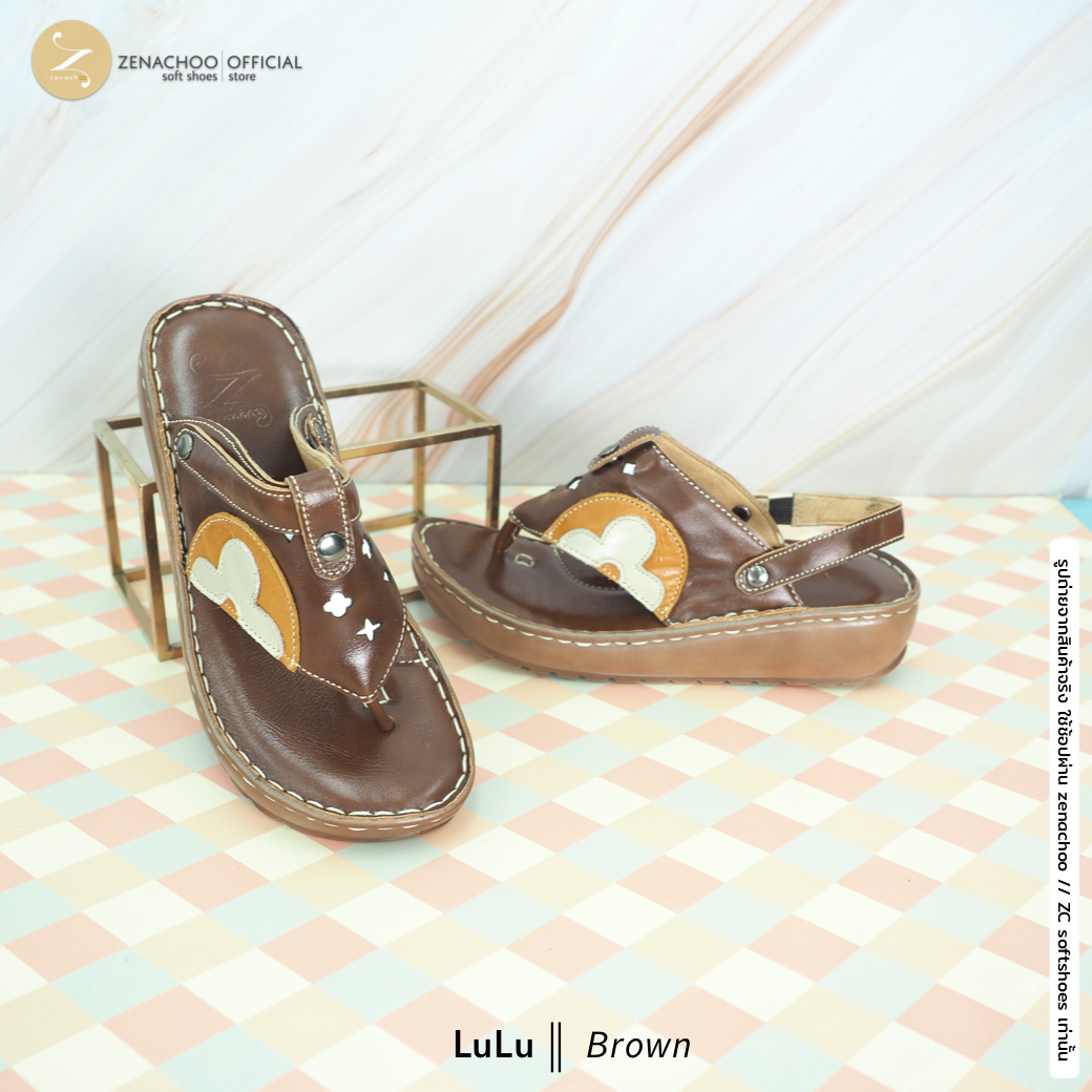 ทรงปกติ เปลี่ยนไซส์ได้-ไม่รับคืน Zenachoo รองเท้าสุขภาพ หนังแท้ทั้งคู่ รุ่น LuLu สูง 1.5 นิ้ว ปรับสายได้ รับประกันความนุ่มสบาย