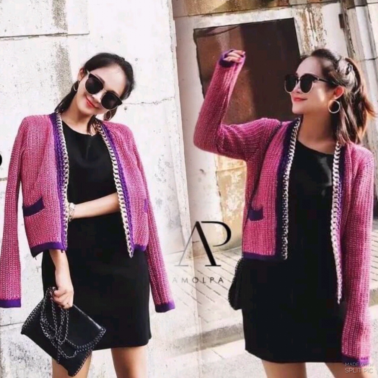 เสื้อคลุมไหมพรมสไตล์CHANEL ขอบโซ่อะไหล่สีทองอย่างดี งานสวยมากๆ ใส่แล้วเกิด สะดุดตาแน่นอนค่า ห้ามพลาดเลยน้า