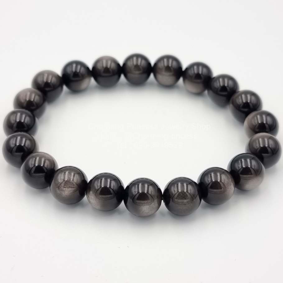Silver Sheen Obsidian ซิลเวอร์ชีน ออบซิเดียน 10 มม ช่วยขับไล่โชคชะตาที่เลวร้าย