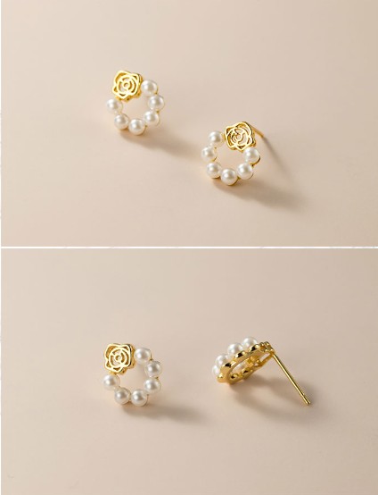 ต่างหูสำหรับผิวแพ้ง่าย เงินแท้ 92.5% Camelia pearl_ES796