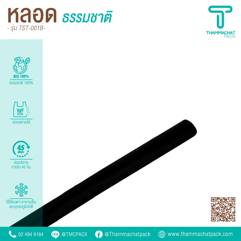 หลอดดูดน้ำ แบบตรงสีดำ 6 มม | 210 มม