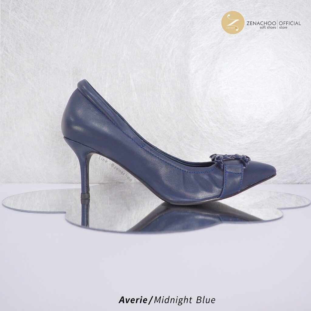 ทรงปกติ เปลี่ยนไซส์ได้-ไม่รับคืน Zenachoo รุ่น Averie สูง 3 นิ้วคัทชูหนังแกะแท้ หัวแหลมทรงสวยมาก