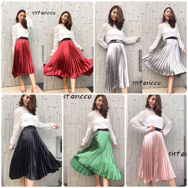New! กระโปรงกำมะหยี่อัดพลีท KoreaStyle สวยปังอลัง ผ้าเนื้อดีเนื้อมันวิ้งสวย เอวขอบยางยืด สาวๆใส่ไปทำงานเดินเล่นสะบัดพริ้วได้เลยคะ^^